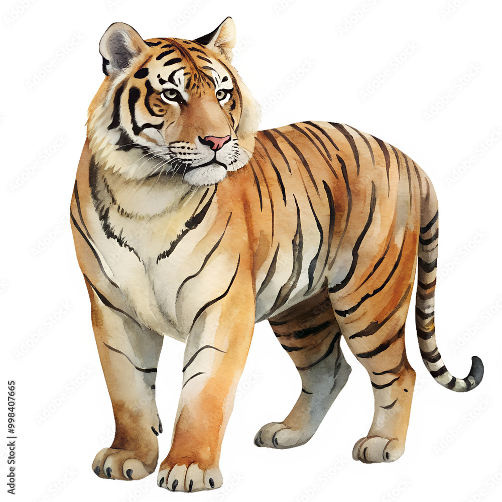 Obraz premium Watercolor hand drawn tiger isolate on transparency background