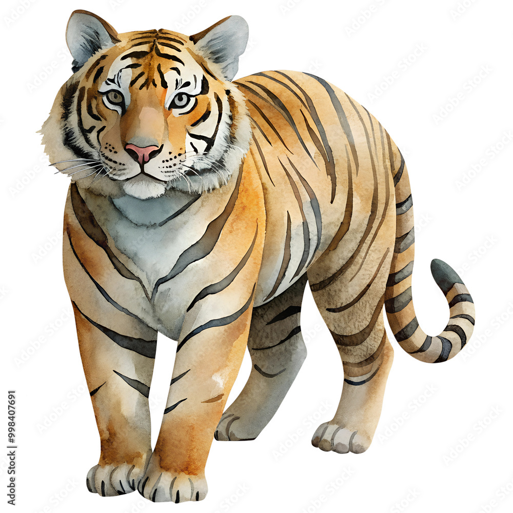 Obraz premium Watercolor hand drawn tiger isolate on transparency background