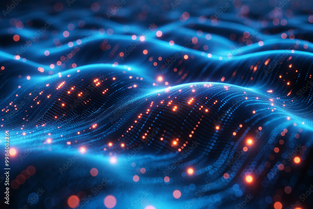 Abstract blue and orange digital waves with glowing lights Abstract blue and orange digital waves with glowing lights