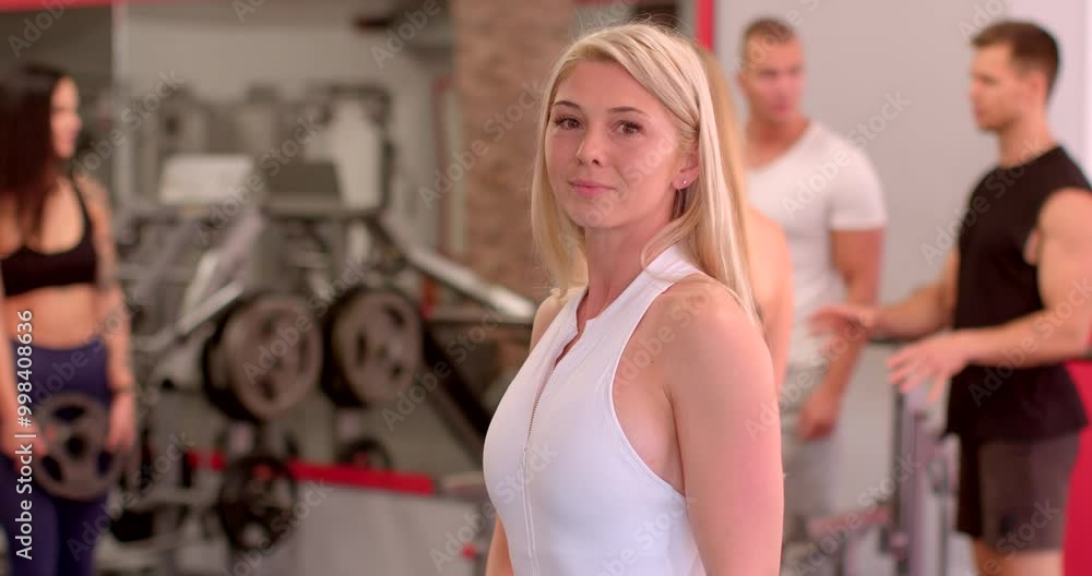 dynamic group workout session contemporary gym, showcasing dedication and robust culture of athletes She poses in the gym, her face after training, inspiration and motivation with positivity. dynamic group workout session contemporary gym, showcasing dedication and robust culture of athletes She poses in the gym, her face after training, inspiration and motivation with positivity.