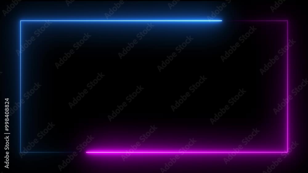 Square rectangle picture frame two tone neon color motion graphic on isolated black background ,4k motion video. blue and pink light moving for overly element . 