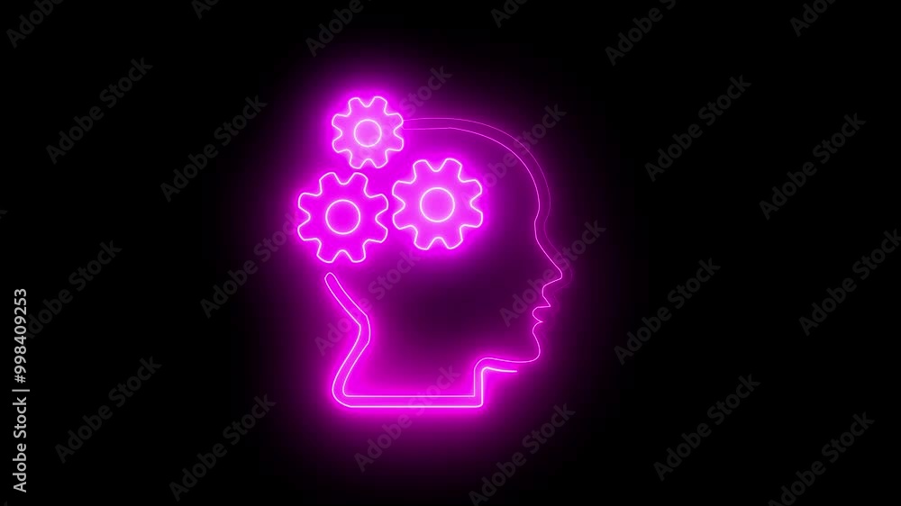 Black isolated outline icon of head of man and cogwheel on white background. Line icon of head and gear wheel. isolated on black background. Black isolated outline icon of head of man and cogwheel on white background. Line icon of head and gear wheel. isolated on black background.