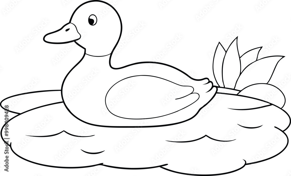 Tranquil Duck Resting on a in Floating Lily Pads Tranquil Duck Resting on a in Floating Lily Pads