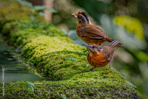 Obraz na plátně Pellorneum capistratum - Javan Black-capped Babbler