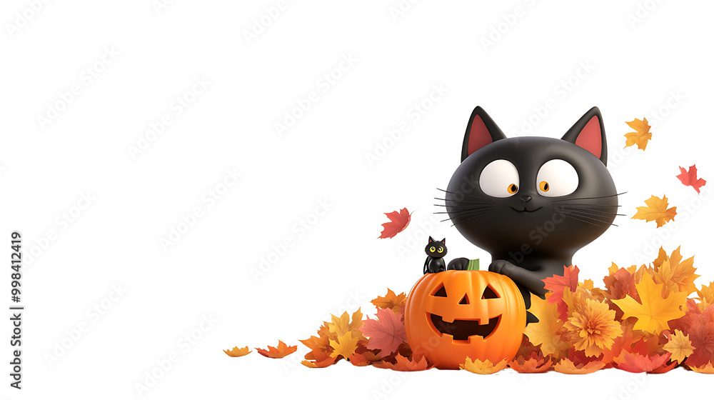 Cute black cat with pumpkin and autumn leaves, perfect for Halloween themes, Transparent background. Cute black cat with pumpkin and autumn leaves, perfect for Halloween themes, Transparent background.