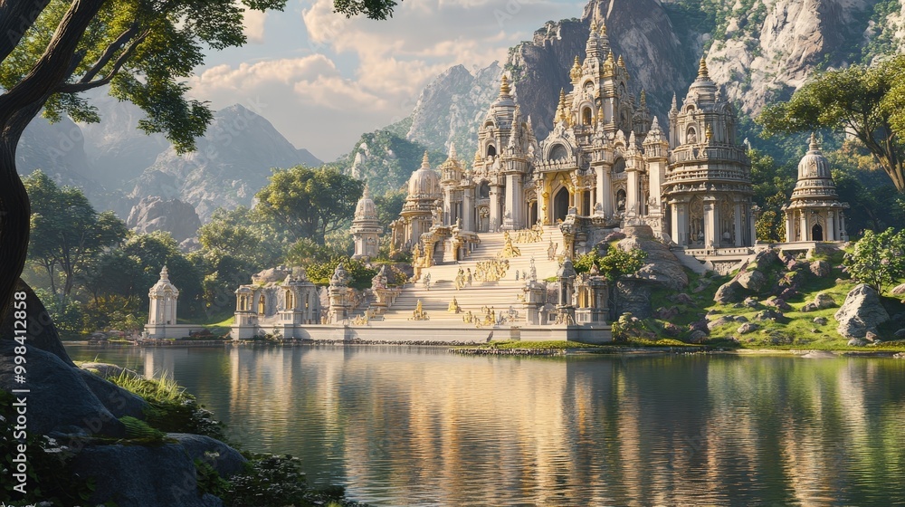 Naklejka premium The most beautiful temple in the world, nestled amidst lush green hills.