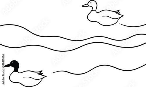 Ducks Soaring Over a Serene Lake Vector Illustration for Creative Fun
