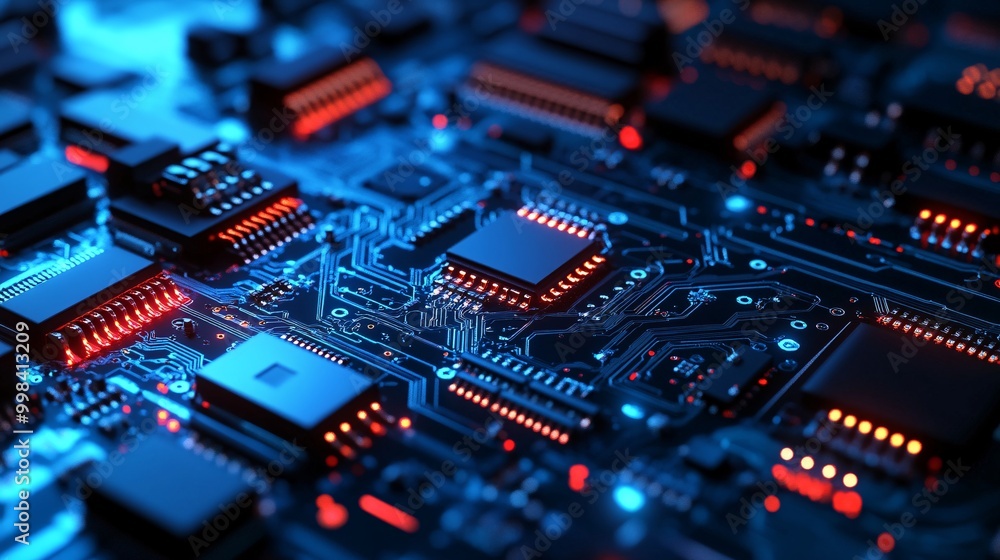 A close-up of a futuristic microchip embedded on a circuit board, with illuminated blue and orange pathways, symbolizing advanced technology and innovation.
A close-up of a futuristic microchip embedded on a circuit board, with illuminated blue and orange pathways, symbolizing advanced technology and innovation.