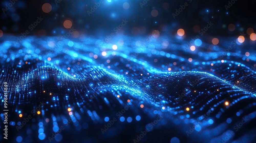 A panoramic digital abstract technology background of cyberspace with data and blue tech light. A panoramic digital abstract technology background of cyberspace with data and blue tech light.