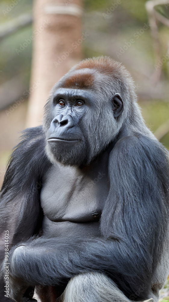Majestic Silverback Gorilla in Natural Habitat Displaying Thoughtful Expression Majestic Silverback Gorilla in Natural Habitat Displaying Thoughtful Expression
