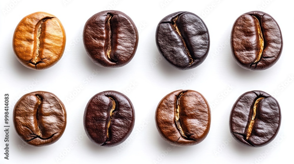 Set of fresh roasted coffee beans isolated on white background Set of fresh roasted coffee beans isolated on white background