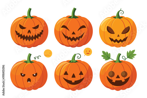 Halloween pumpkin collection, vector illustration on white background.