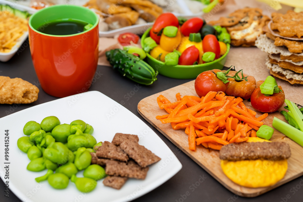 Healthy natural organic fresh vegetarian food and unhealthy processed fast junk food Healthy natural organic fresh vegetarian food and unhealthy processed fast junk food