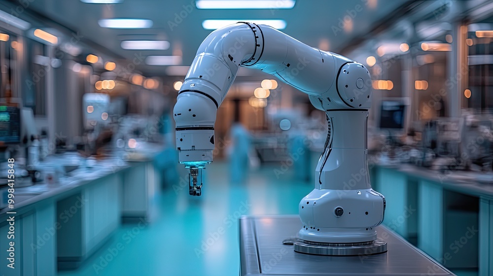A robotic arm aids surgeons in an operating room, demonstrating AI’s potential in enhancing surgical precision. A robotic arm aids surgeons in an operating room, demonstrating AI’s potential in enhancing surgical precision.