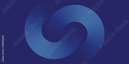 Abstract blue glowing geometric lines on dark blue background. Modern shiny blue circle lines pattern. Futuristic technology concept.