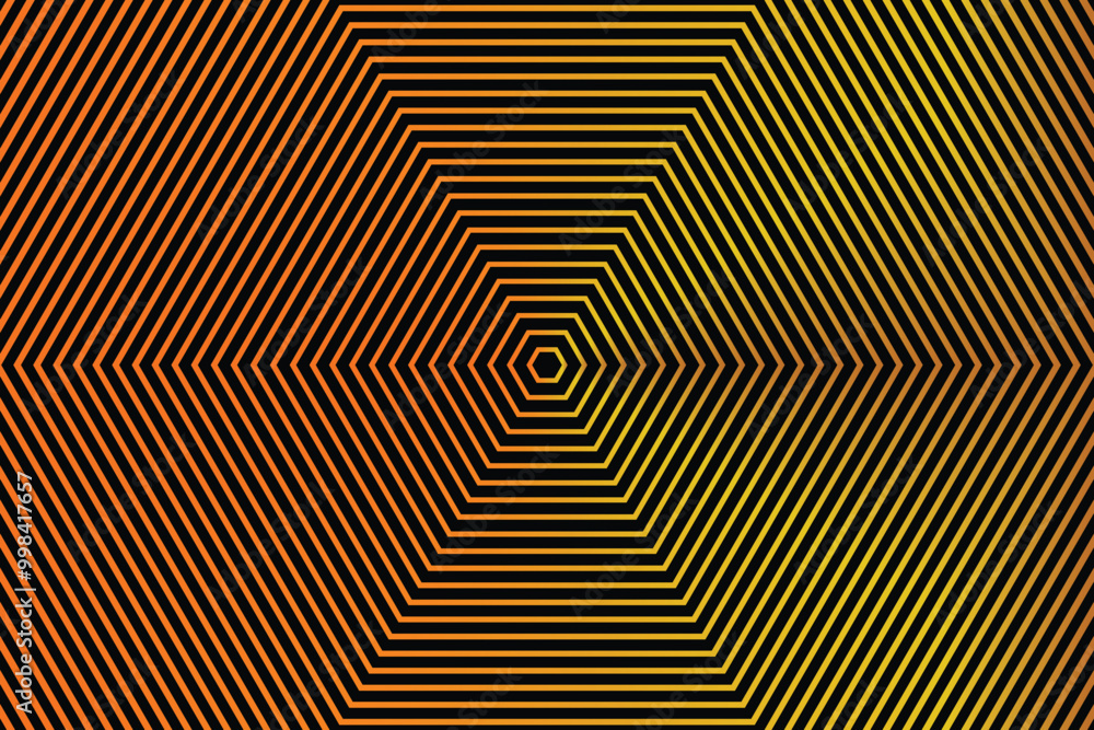 Optical illusion gold hexagonal tunnel on black background Optical illusion gold hexagonal tunnel on black background