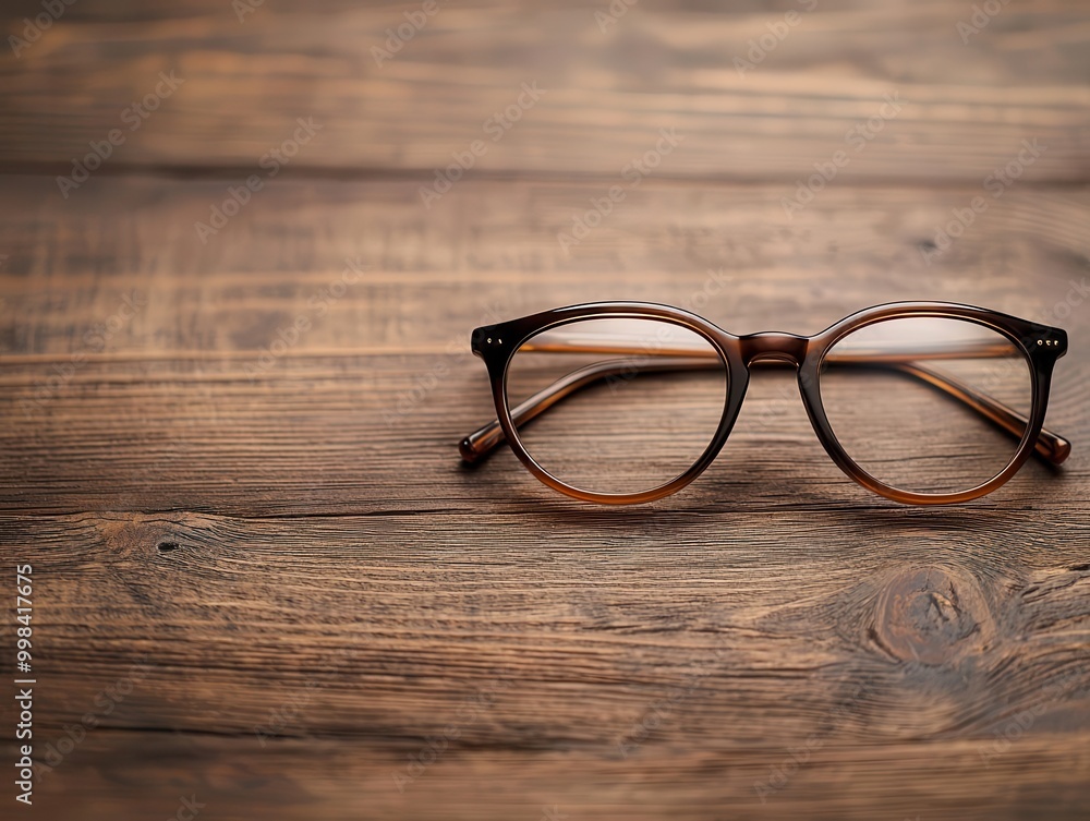 Glasses with a leather nose bridge on a rustic wooden table, artisan craftsmanship concept Glasses with a leather nose bridge on a rustic wooden table, artisan craftsmanship concept