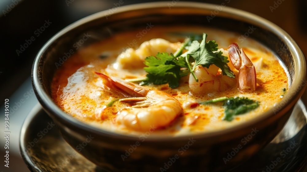 Tom Yum Goong is a traditional Thai soup that is both hot and sour. Tom Yum Goong is a traditional Thai soup that is both hot and sour.