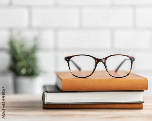 Pair of glasses on a leather-bound cookbook in a rustic kitchen, culinary inspiration concept