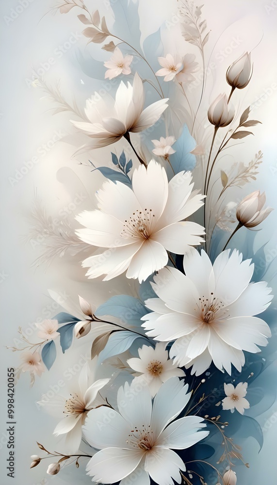 White and gold flowers on a gray background White and gold flowers on a gray background