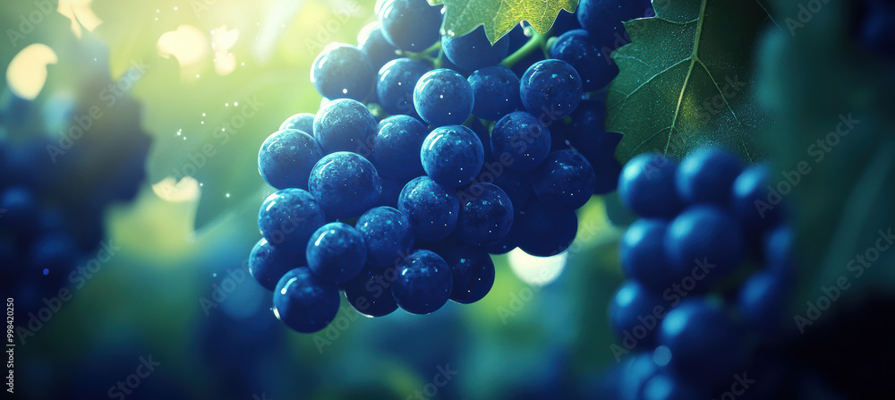 Green Leaves and Blue Grapes on Vine Green Leaves and Blue Grapes on Vine
