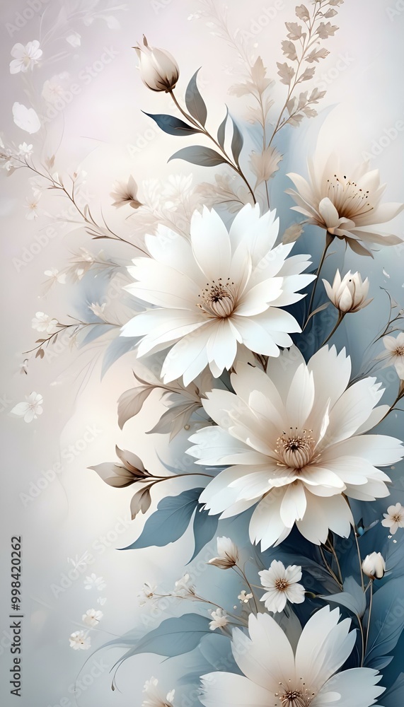 White and gold flowers on a gray background White and gold flowers on a gray background