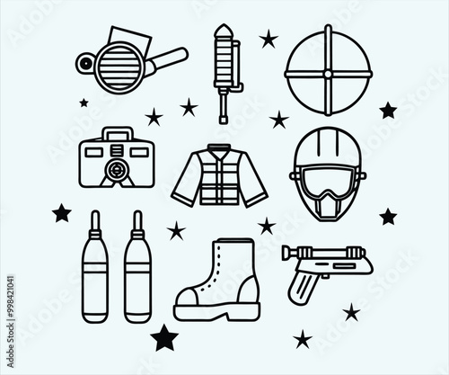 Military Elements silhouette vector icon set Or Veterans day vector elements .