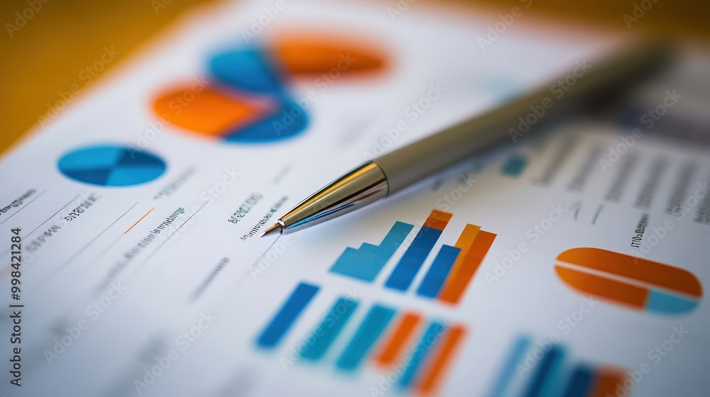 Visualize a close-up of a financial report with detailed spreadsheets and colorful charts Visualize a close-up of a financial report with detailed spreadsheets and colorful charts