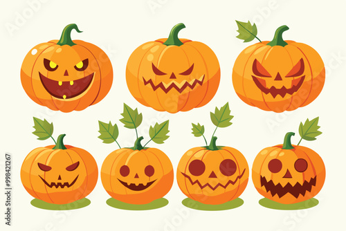 Halloween pumpkin collection, vector illustration on white background.