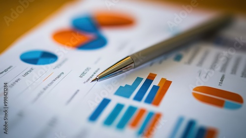 Visualize a close-up of a financial report with detailed spreadsheets and colorful charts