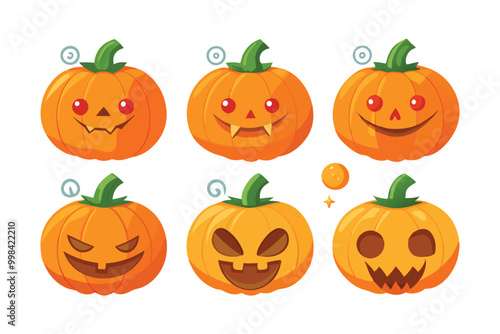 Halloween pumpkin collection, vector illustration on white background.