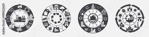 circular economy icons, energy waste water materials, themed template collection