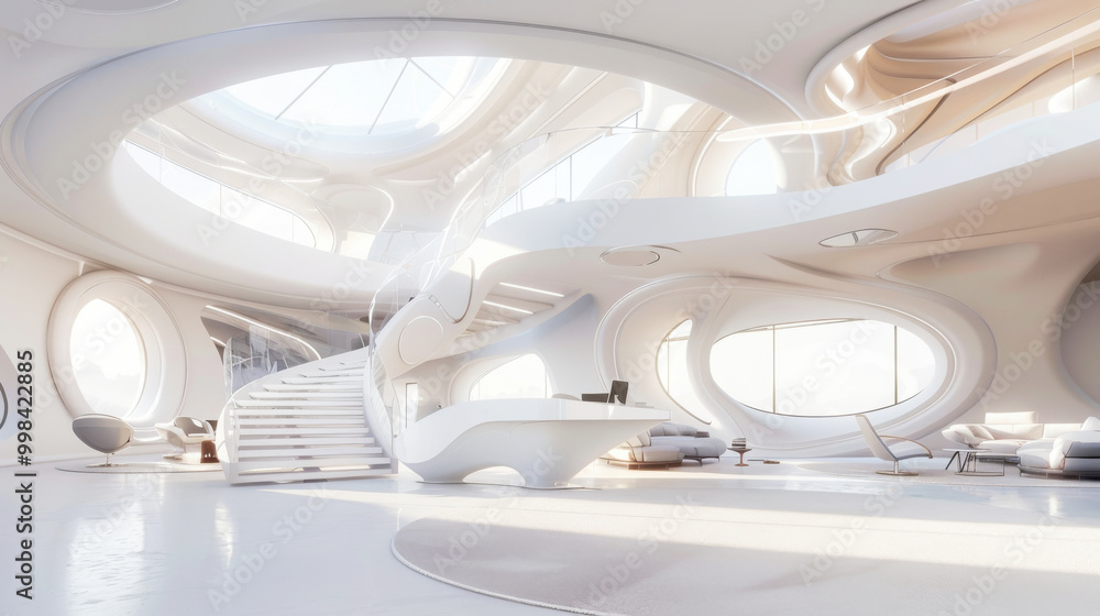 Futuristic office white interior design Futuristic office white interior design