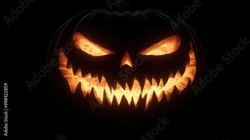 Scary Jack-o'-Lantern Face Glowing in the Dark