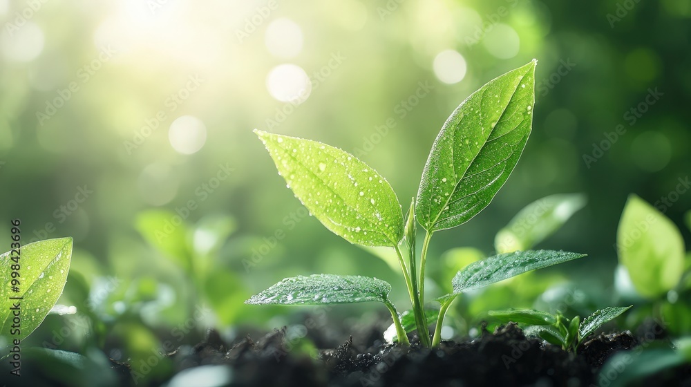 Nurturing Nature: A Fresh Start with Dewy Leaves Beneath a Gentle Sunlit Glow of Hope Nurturing Nature: A Fresh Start with Dewy Leaves Beneath a Gentle Sunlit Glow of Hope
