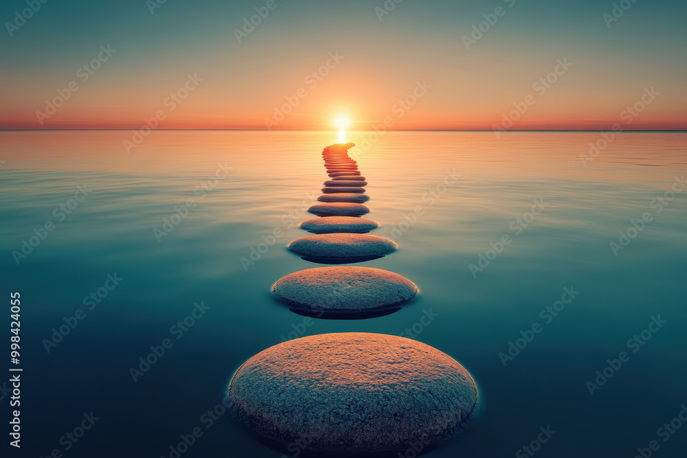 Obraz premium Stones on Water Leading to Sunrise