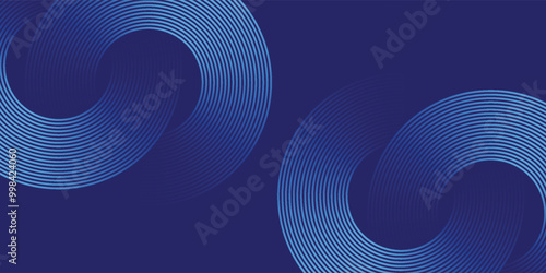 Abstract blue glowing geometric lines on dark blue background. Modern shiny blue circle lines pattern. Futuristic technology concept.
