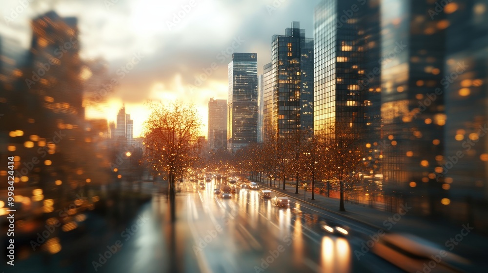 City Lights Ignite at Dusk: Vivid Reflections and Golden Glow in a Metropolitan Landscape City Lights Ignite at Dusk: Vivid Reflections and Golden Glow in a Metropolitan Landscape