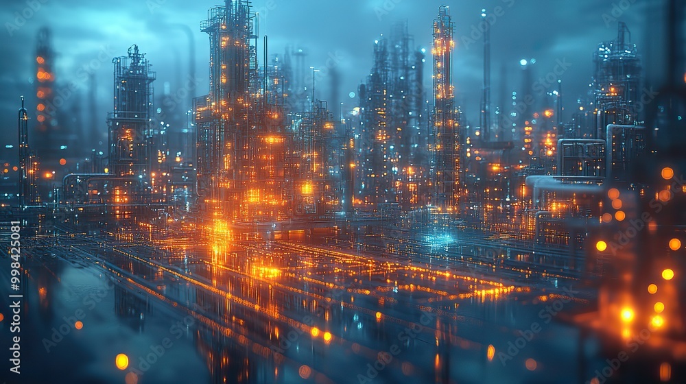AI generative art captures a futuristic factory, blending abstract geometric designs with industrial technology. AI generative art captures a futuristic factory, blending abstract geometric designs with industrial technology.