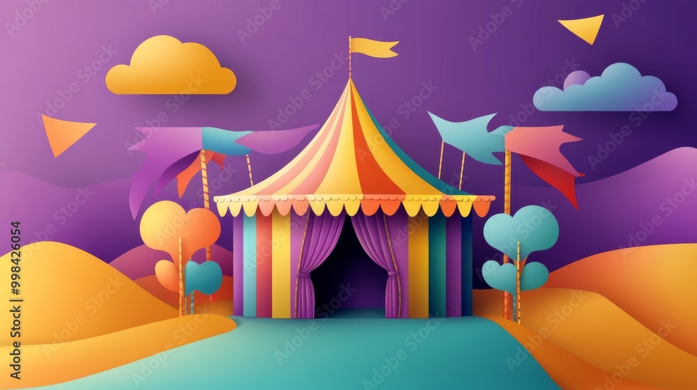 abstract paper cut background carnival festival, 2D flat design carnival tent entrance. abstract paper cut background carnival festival, 2D flat design carnival tent entrance.