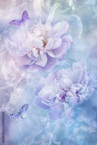 Wallpaper Mural Dreamy floral composition with peonies and butterflies in soft pastel hues Torontodigital.ca