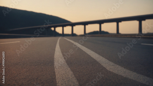 Empty road for product presentation. bridge at the background, Podium mockup for advertising car parts, oils and travel.