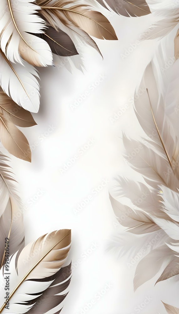 Naklejka premium Elegant white and gold feather pattern with soft