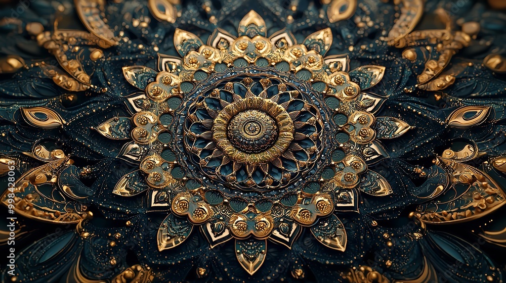 Blue and Orange Fractal Flower with Glowing Petals Blue and Orange Fractal Flower with Glowing Petals