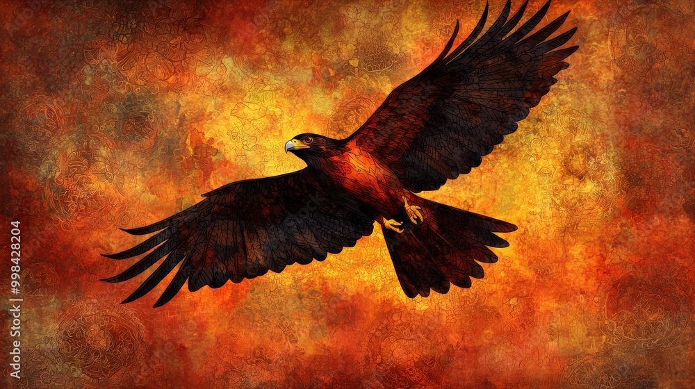 Fototapeta premium Stylized Bird in Flight with Cloud Patterns