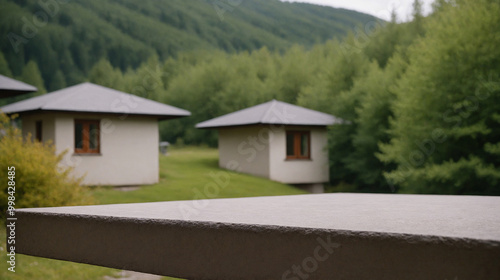 Wallpaper Mural Concrete countertop against the background of the house. Empty white countertop for product presentation, Outdoor mockup. Torontodigital.ca