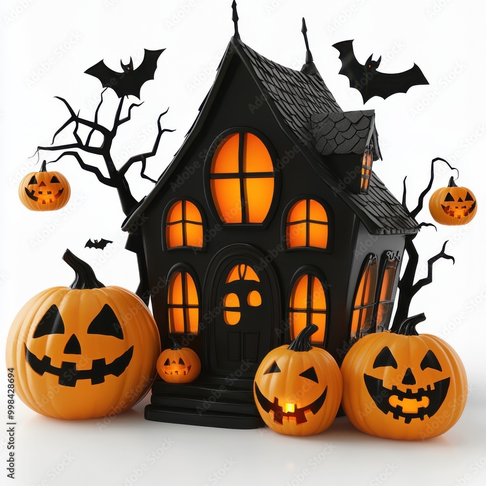 Spooky Moonlit Panoramic View of Haunted House Spooky Moonlit Panoramic View of Haunted House