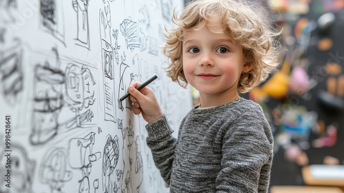 happy children painting on wall