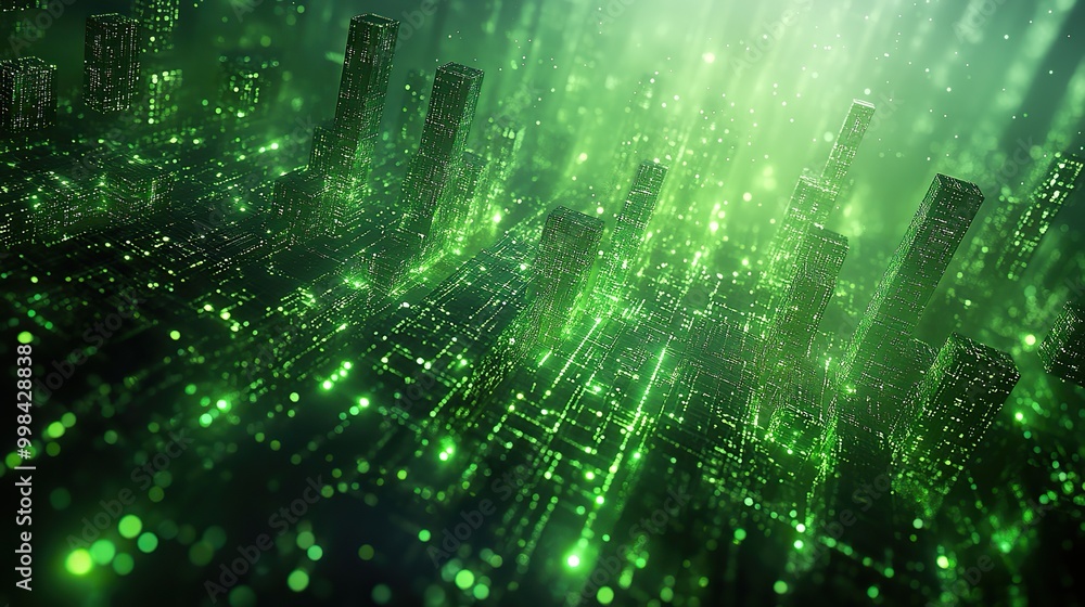 An abstract background depicts a green smart city, showcasing futuristic technology. An abstract background depicts a green smart city, showcasing futuristic technology.
