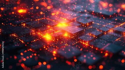 An abstract background features 3D rendering, emphasizing high-tech design elements.